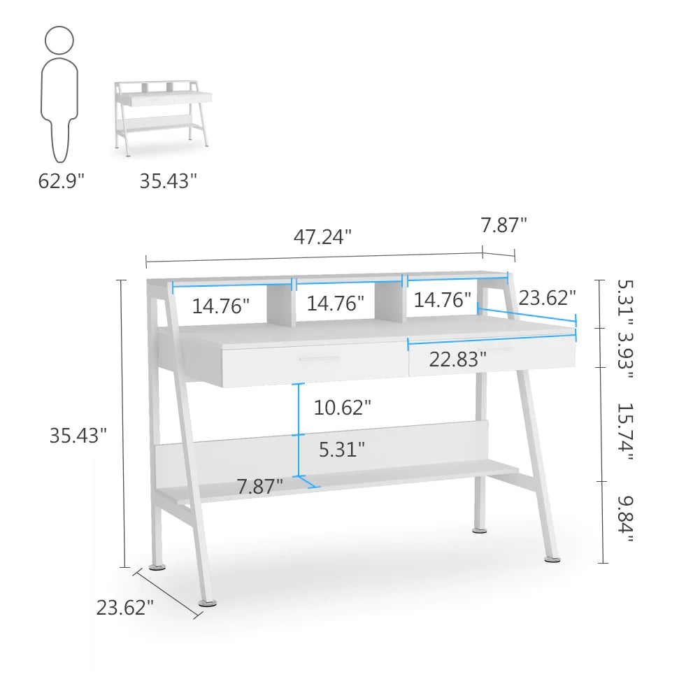 Tribesigns Computer Desk, 47" Writing Desk with Storage Shelf & Drawers