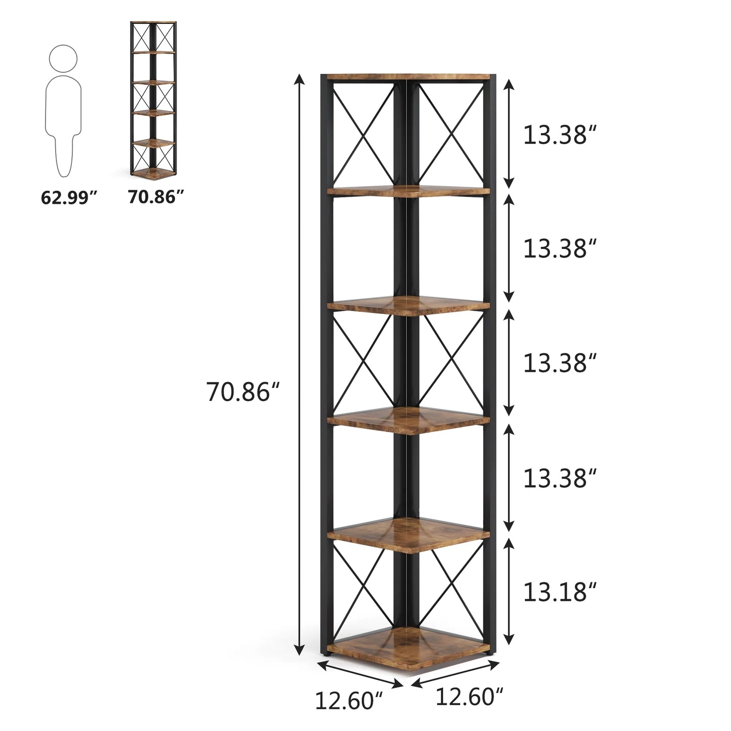 Tribesigns Corner Shelf, 70.8 Inch Tall Corner Bookshelf 6-Tier Storage Etagere