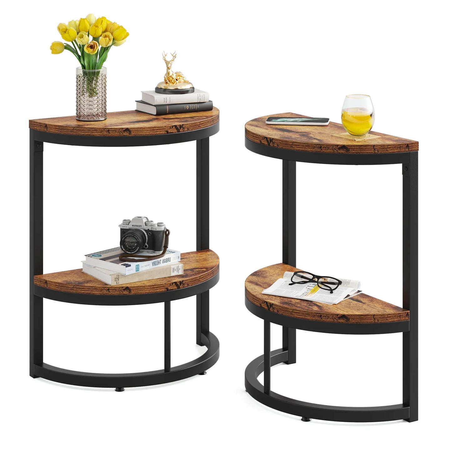 Tribesigns End Table, Half Round Narrow Side Table with Metal Frame