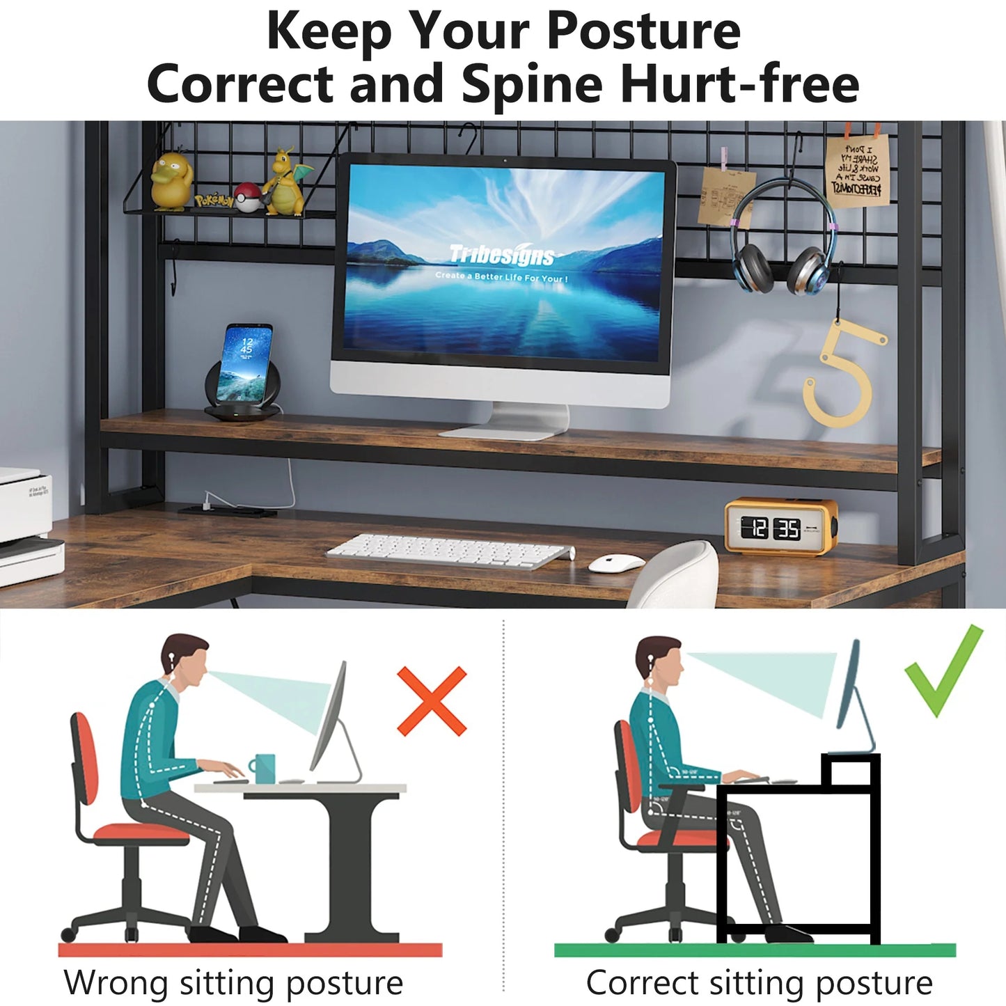 Tribesigns L-Shaped Desk, Reversible Corner Computer Desk with Power Outlet