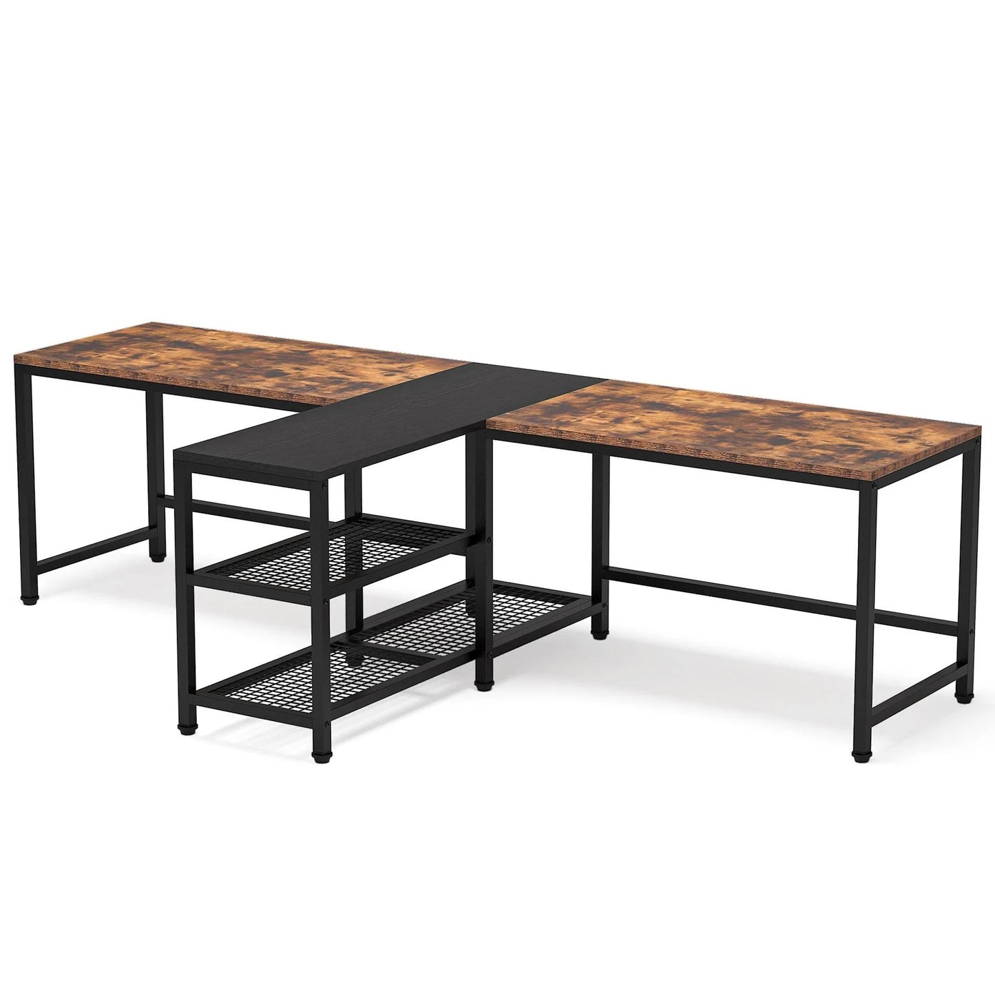 Tribesigns Two Person Desk, 94.5" Double Computer Desk with Shelves