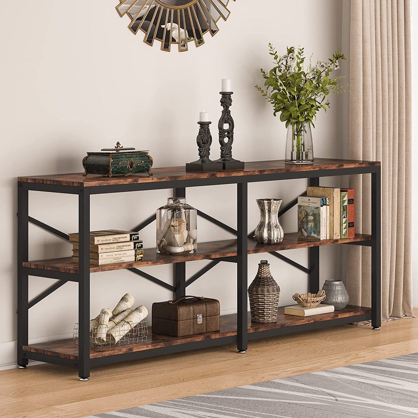 Tribesigns Console Table, 70.9 inch Long Sofa Table with Storage Shelves