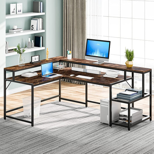 Tribesigns L-Shaped Desk, 69" Reversible Corner Desk with Monitor Stand & Storage Shelf