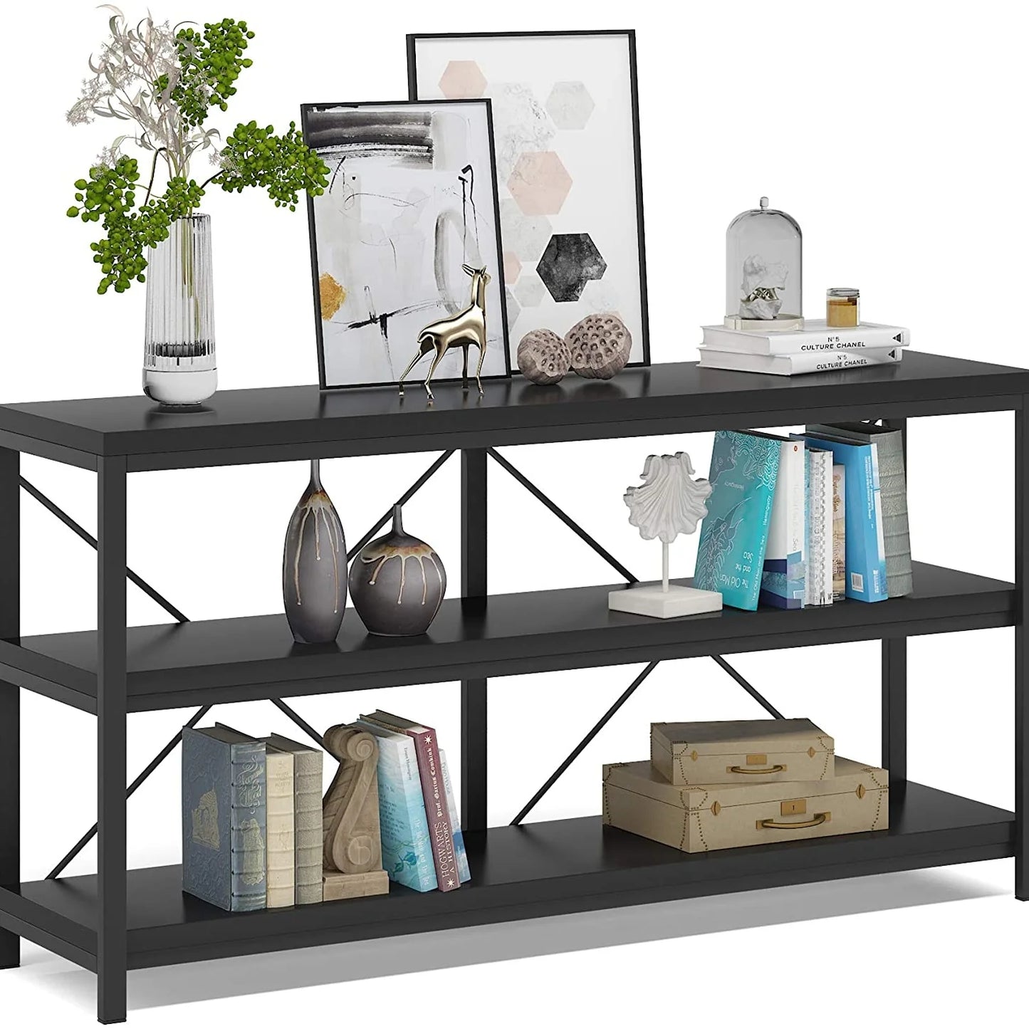 Tribesigns Console Table, 55" Sofa Table TV Stand with 3-Tier Storage Shelves