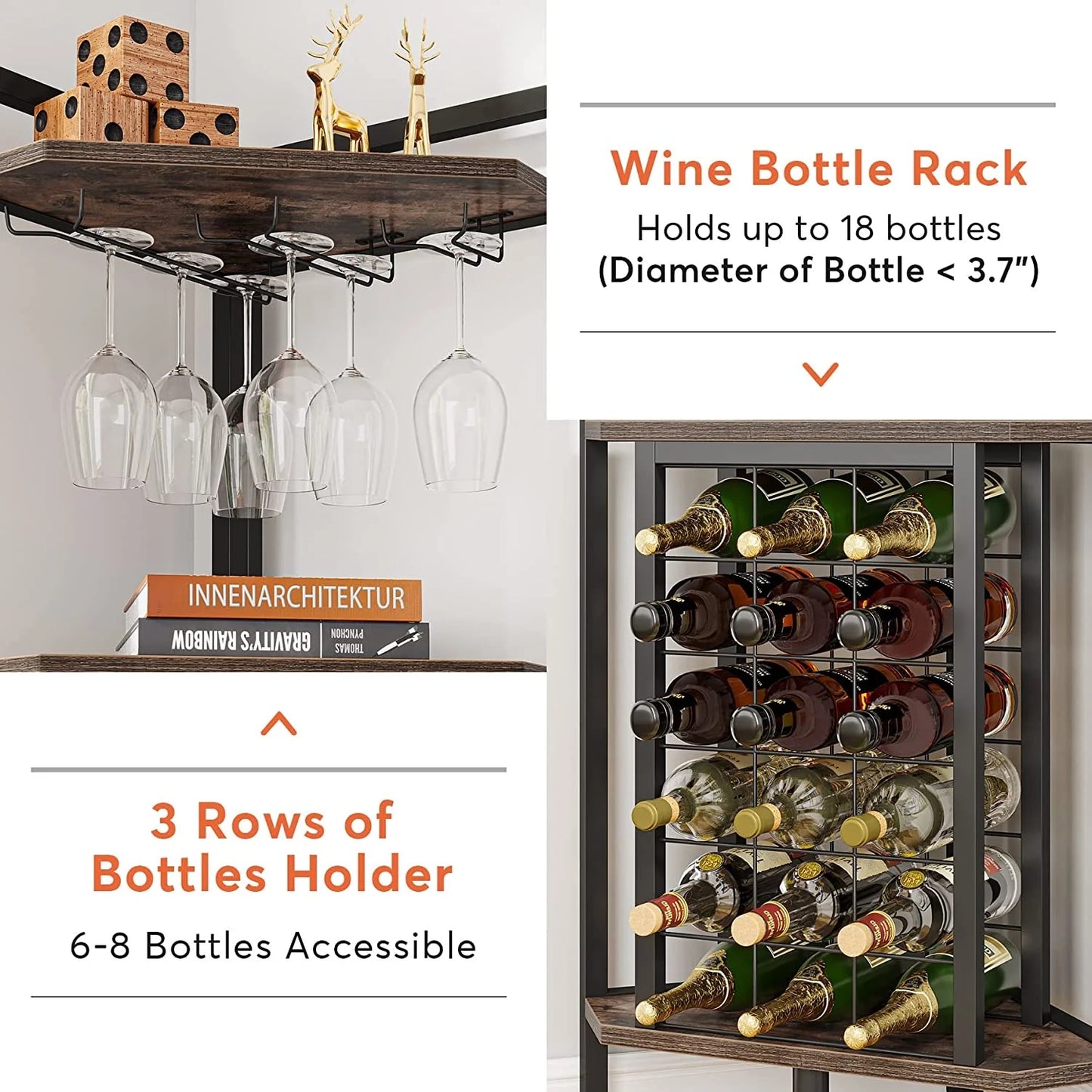 Tribesigns Wine Rack, 4 Tier Corner Shelf with Glass Holder