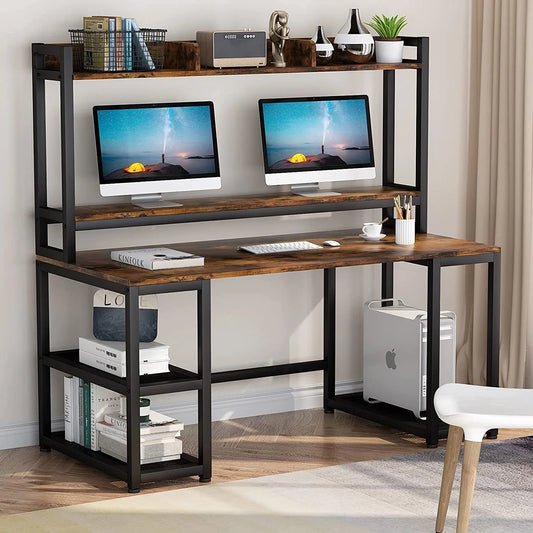 Tribesigns Computer Desk, 55" Hutch Desk Writing Table with Monitor Stand