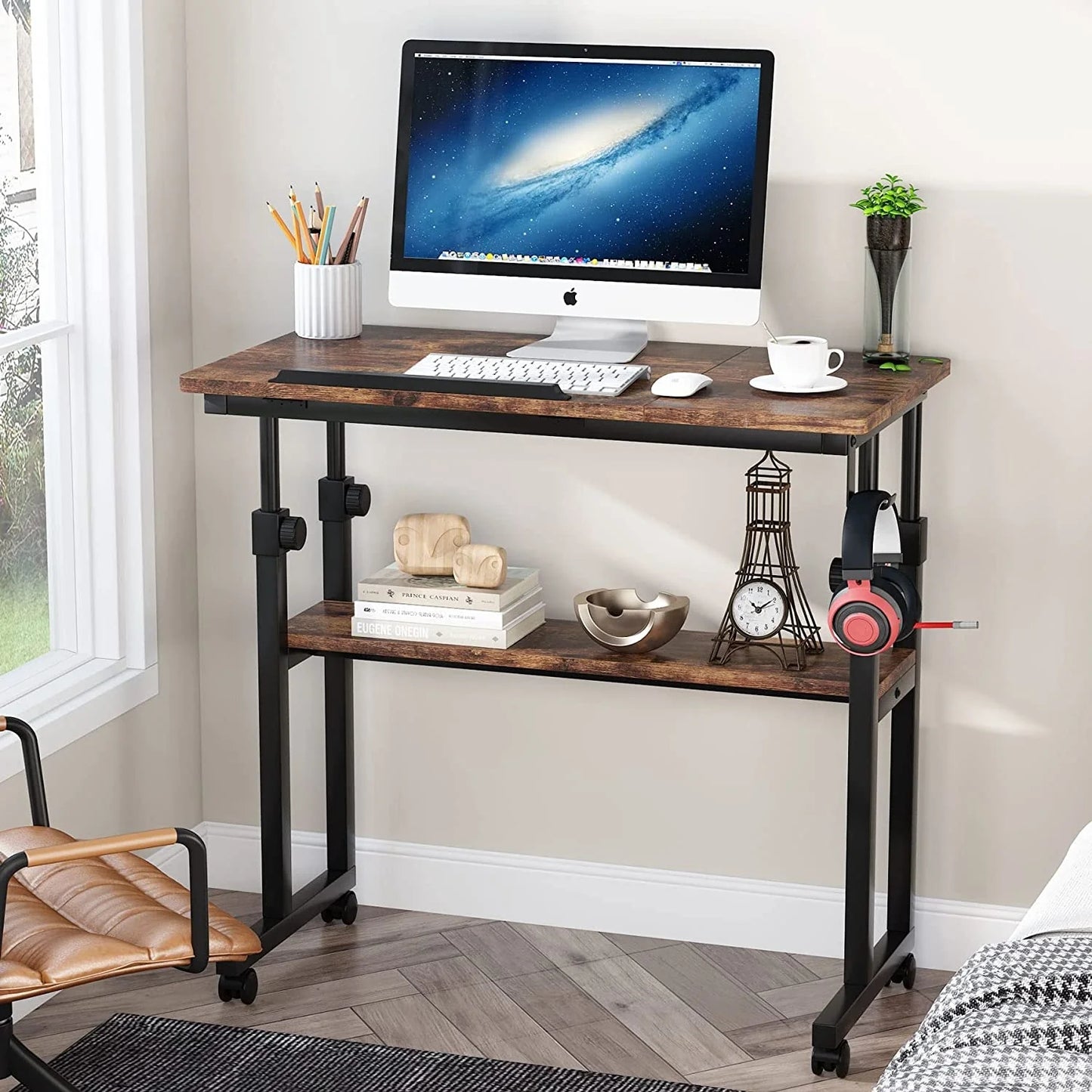 Tribesigns Height Adjustable Desk, Rolling Standing Computer Desk for Sofa Bed