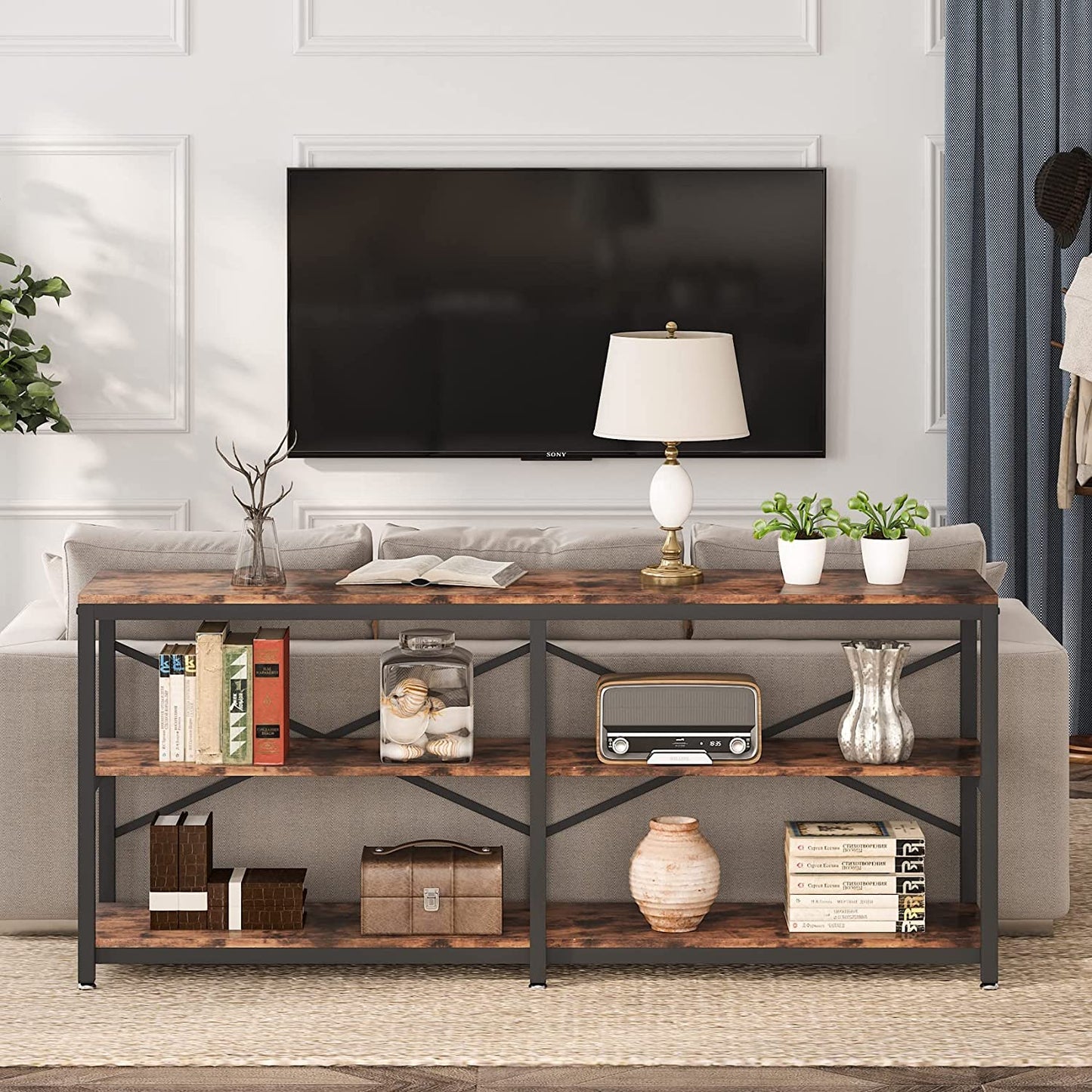 Tribesigns Console Table, 70.9 inch Long Sofa Table with Storage Shelves