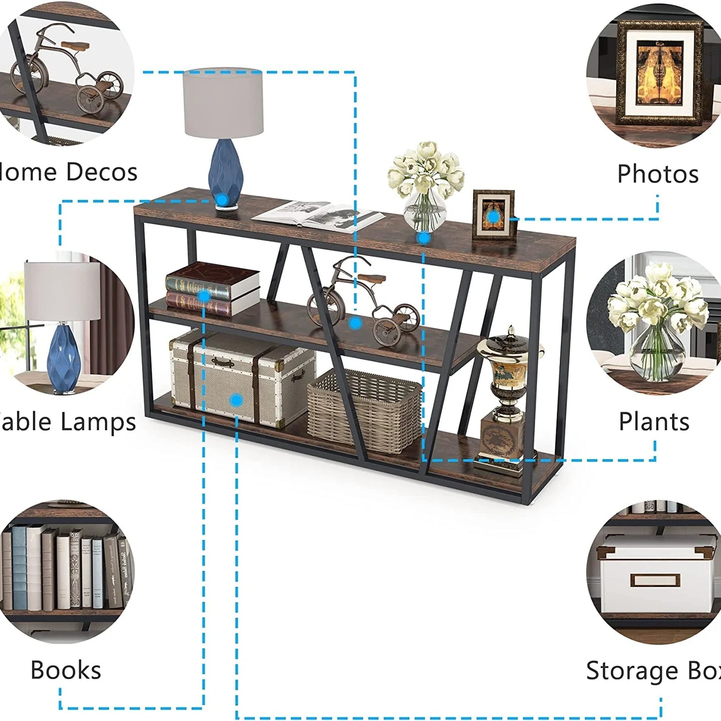 Tribesigns Console Table, Industrial 3-Tier Sofa Entryway Table with Open Shelves