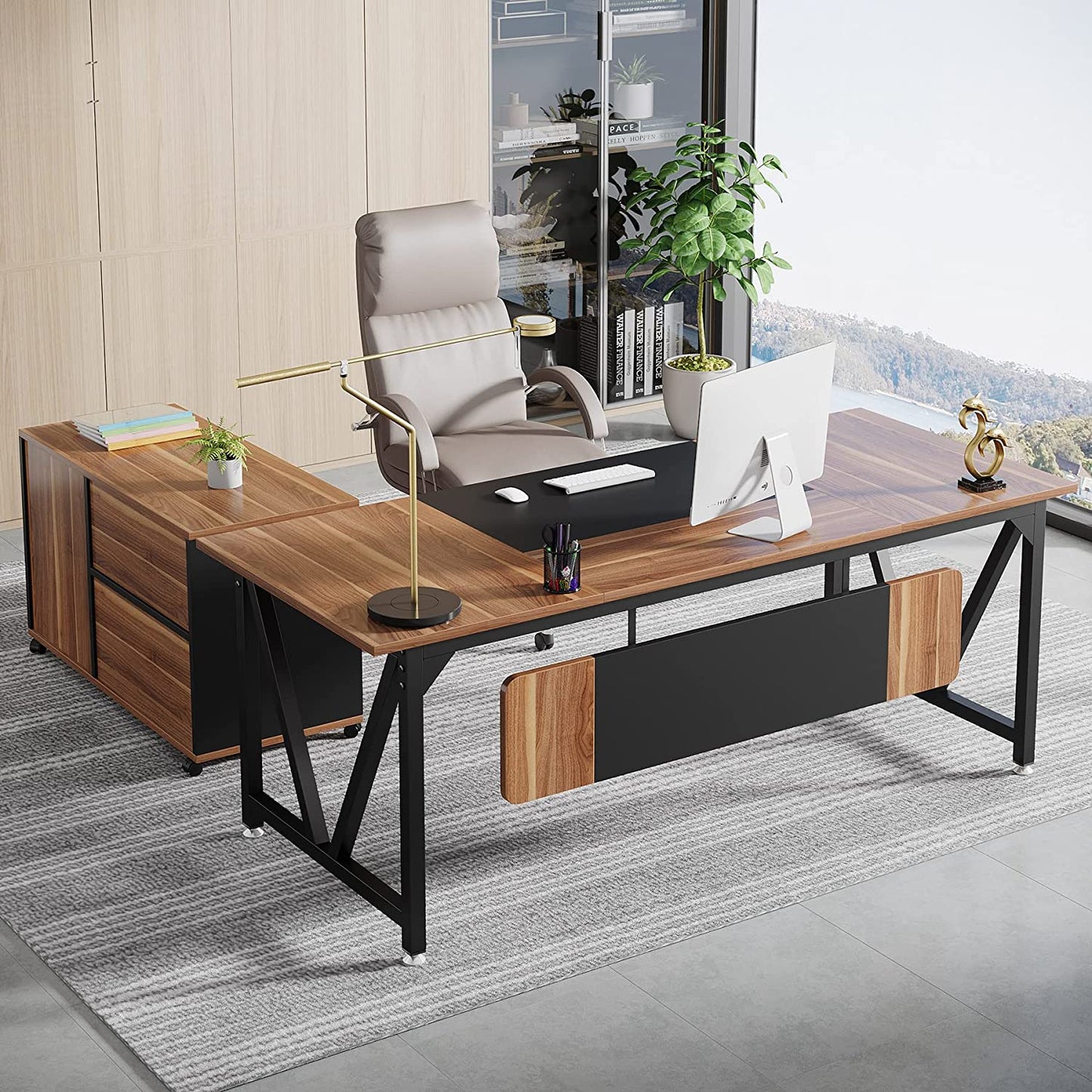 Tribesigns L-Shaped Desk, 70.8" Executive Desk with 35.4" File Cabinet