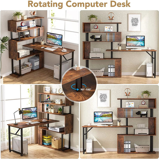 Tribesigns Rotating Desk, Reversible Computer Desk with 5 Shelves