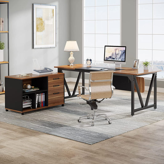 Tribesigns L-Shaped Desk, 70.8" Executive Desk with 35.4" File Cabinet