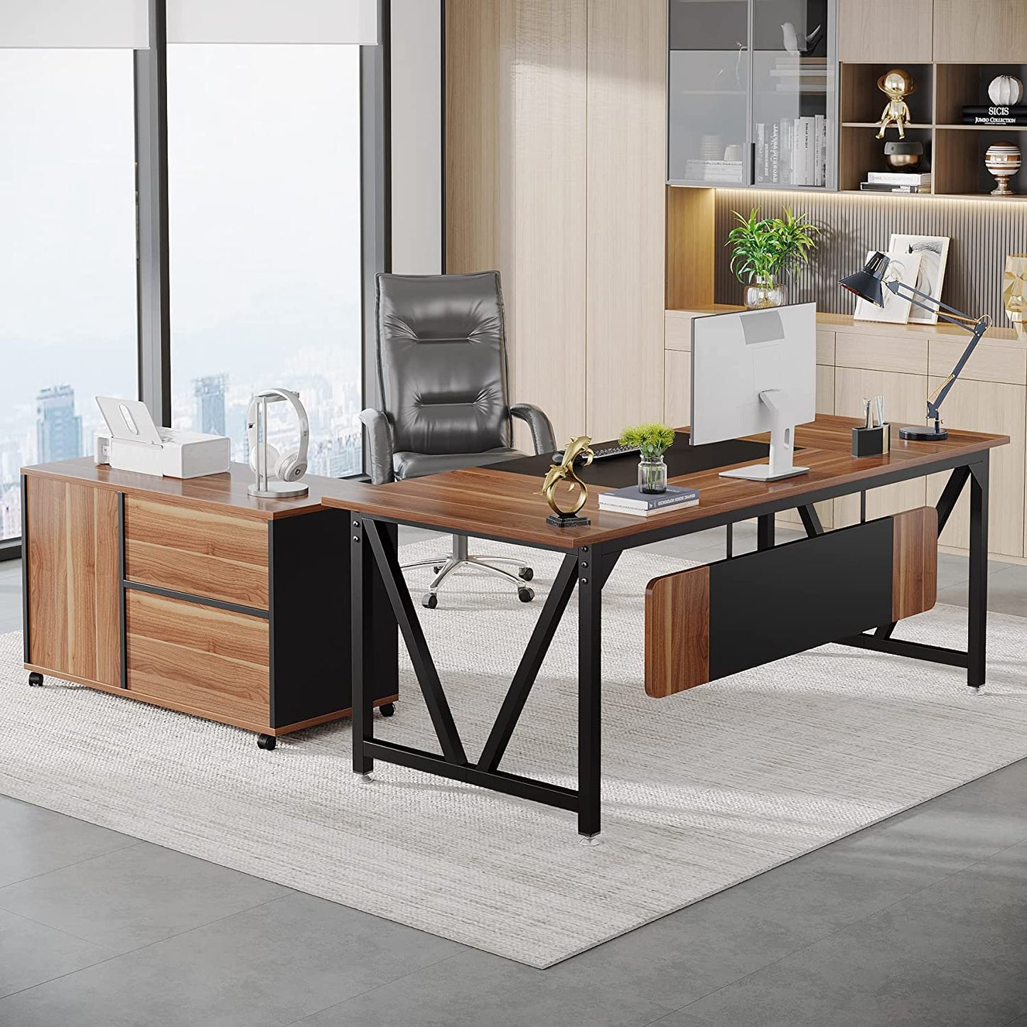 Tribesigns L-Shaped Desk, 70.8" Executive Desk with 35.4" File Cabinet