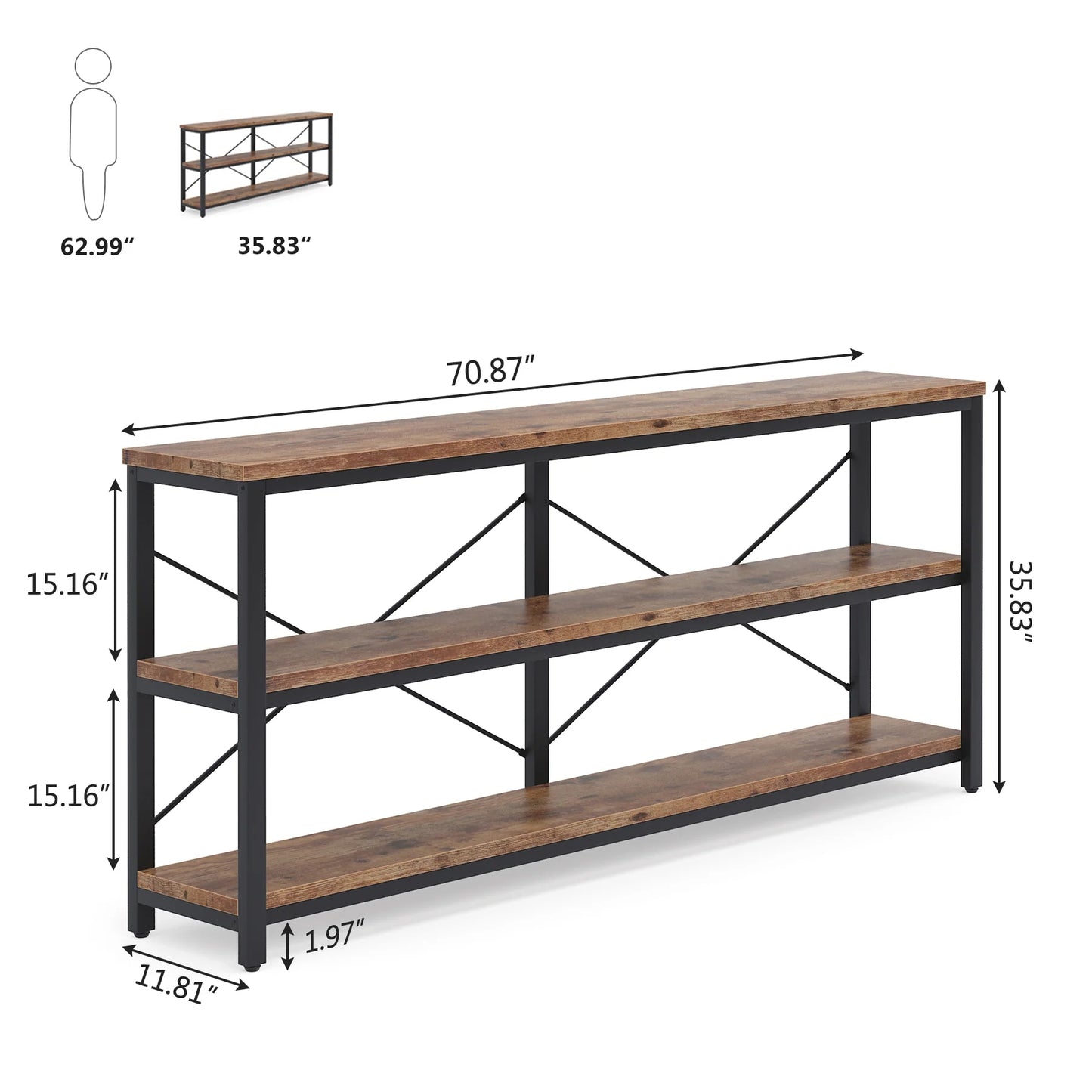 Tribesigns Sofa Table, 3 Tiers TV Stand Console Table