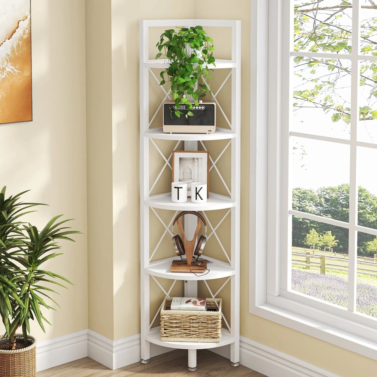 Tribesigns Corner Shelf, 5 Tier / 6Tier Corner Bookshelf Bookcase for Small Space