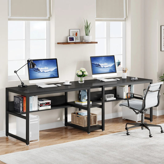 Tribesigns Two Person Desk, 78.7 Computer Double Desk with Bookshelf
