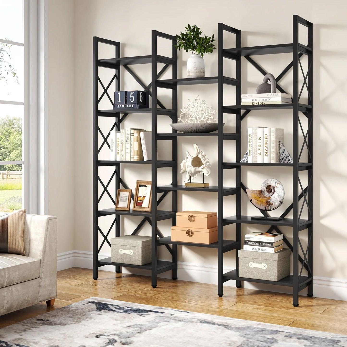 Tribesigns Bookshelf, 59" Triple Wide 5-Shelf Bookcase Display Rack