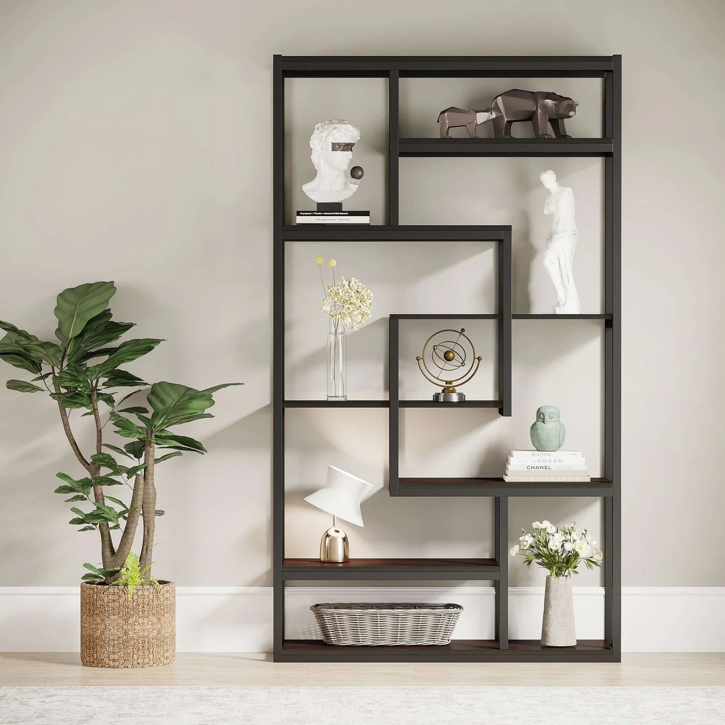 Tribesigns 8-Shelves Staggered Bookshelf, Industrial Etagere Bookcase