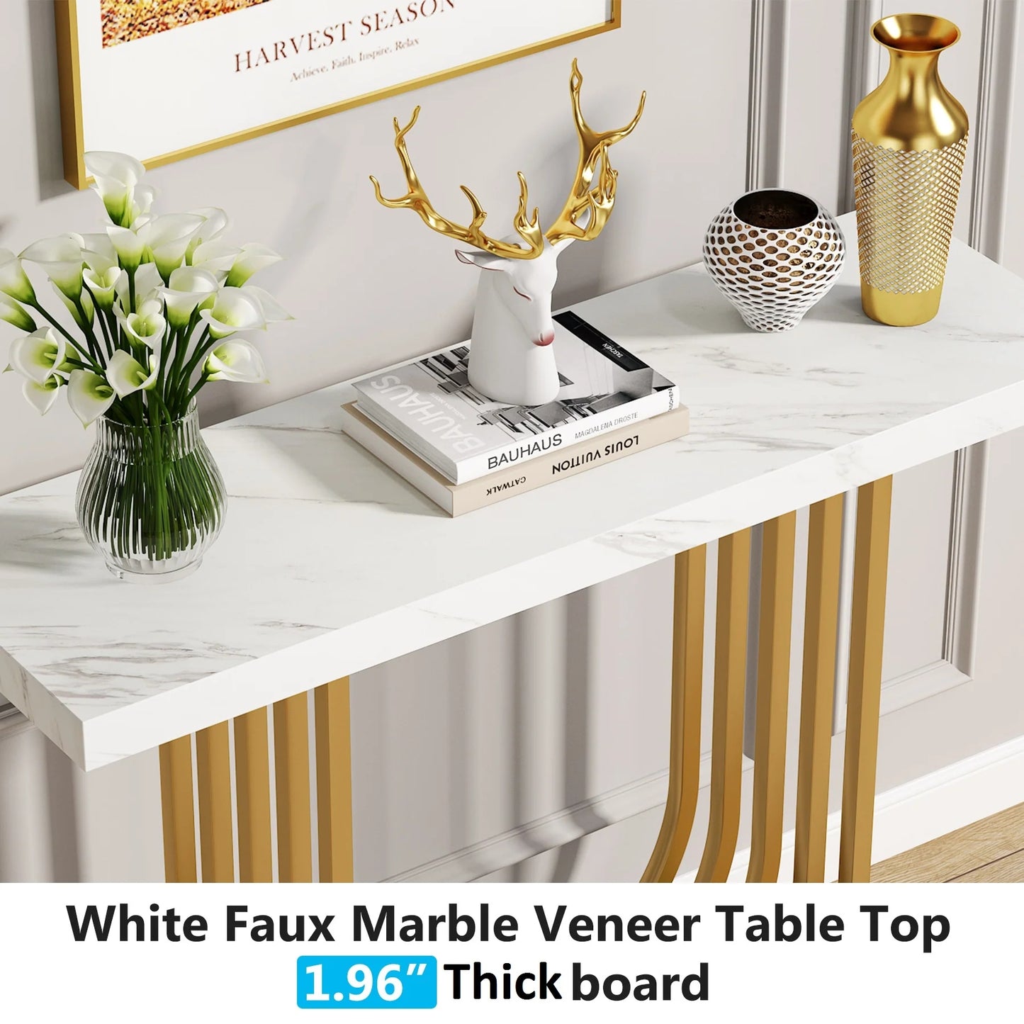 Tribesigns Console Table, 39" Faux Marble Entryway Sofa Table with U-Shaped Base