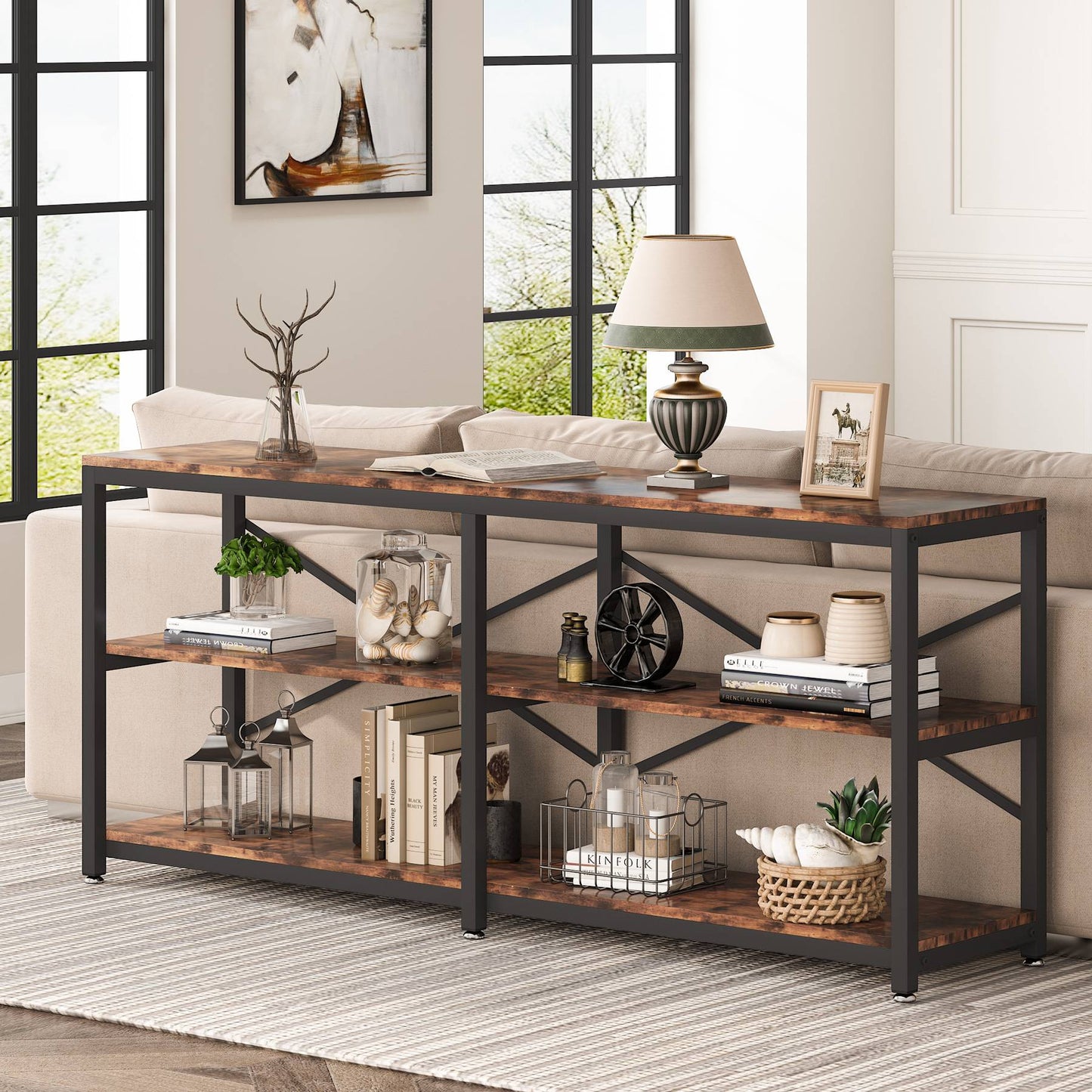 Tribesigns Console Table, 70.9 inch Long Sofa Table with Storage Shelves