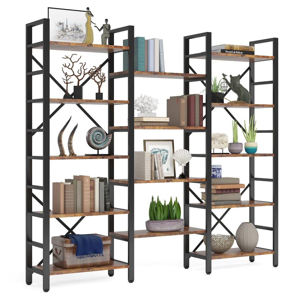Tribesigns Bookshelf, Industrial Triple Wide 14 Shelves Etagere Bookcase