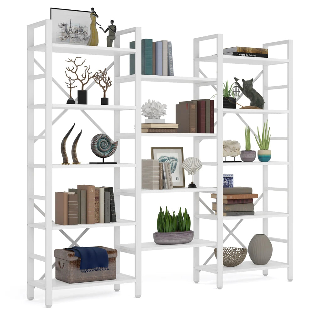 Tribesigns Bookshelf, Industrial Triple Wide 14 Shelves Etagere Bookcase