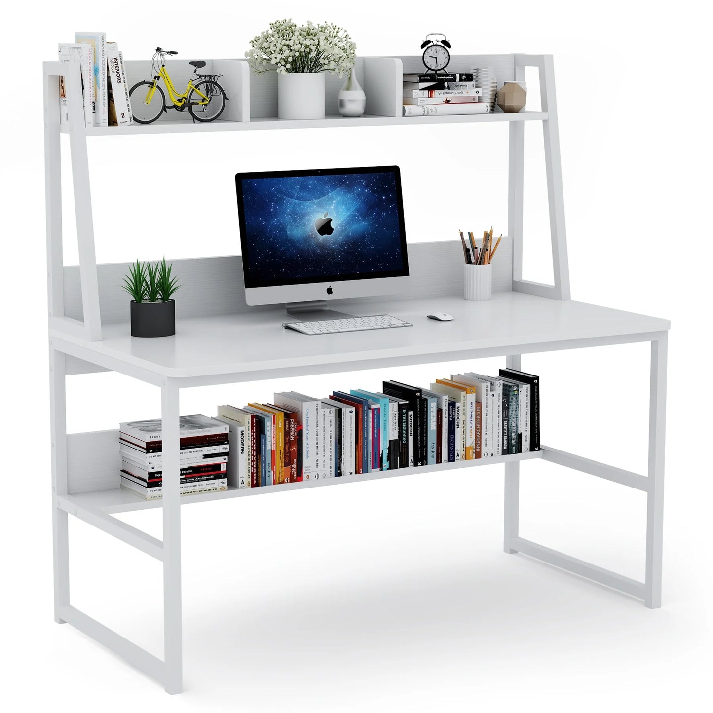 Tribesigns Computer Desk, Heavy Duty Writing Desk with Hutch & Bookshelf