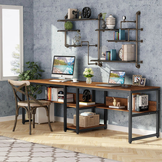 Tribesigns Two Person Desk, 78.7 Computer Double Desk with Bookshelf