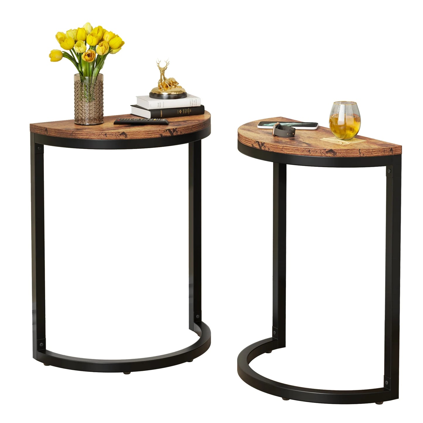 Tribesigns End Table, Half Round Narrow Side Table with Metal Frame